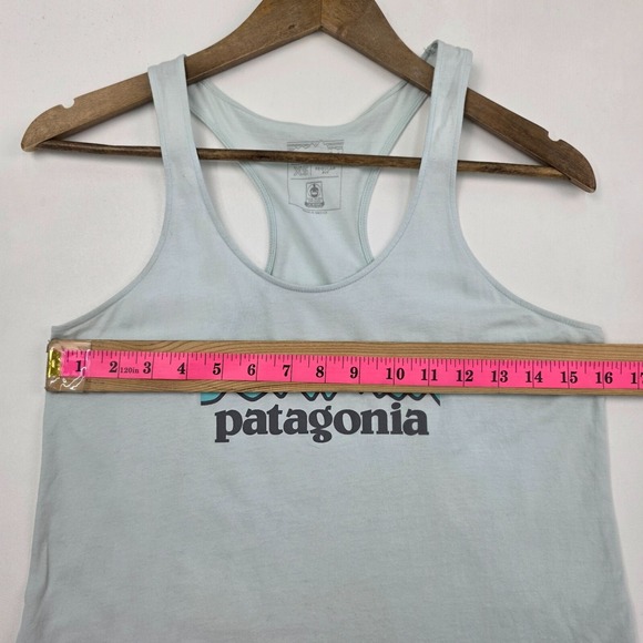 Patagonia Womens XS Light Teal Racerback Scoop Neck Logo Athletic Tank Top - Picture 11 of 12